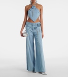 Area Embellished floral-appliqué cotton top