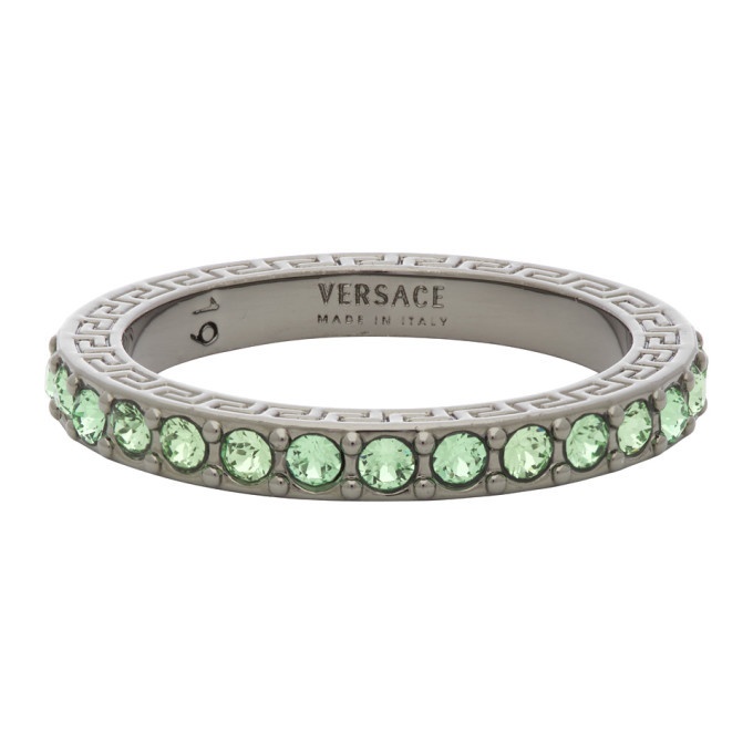Photo: Versace Silver and Green Embedded Band Ring