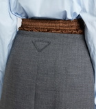 Prada Layered pleated wool midi skirt