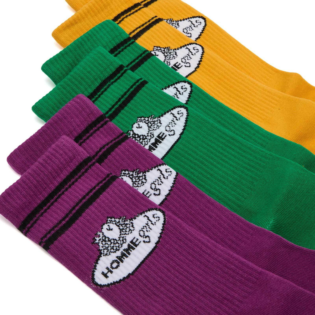 Hommegirls Women's x Fruit of the Loom Crew Socks - Pack of 3 in Magenta/Yellow/Green 