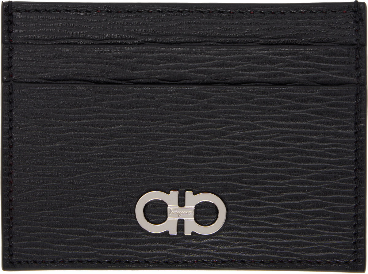Ferragamo Black & Red Gancini Credit Card Holder