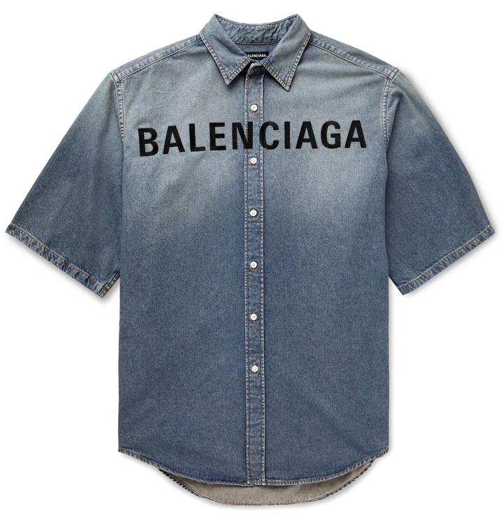 Photo: Balenciaga - Oversized Logo-Embroidered Denim Shirt - Blue