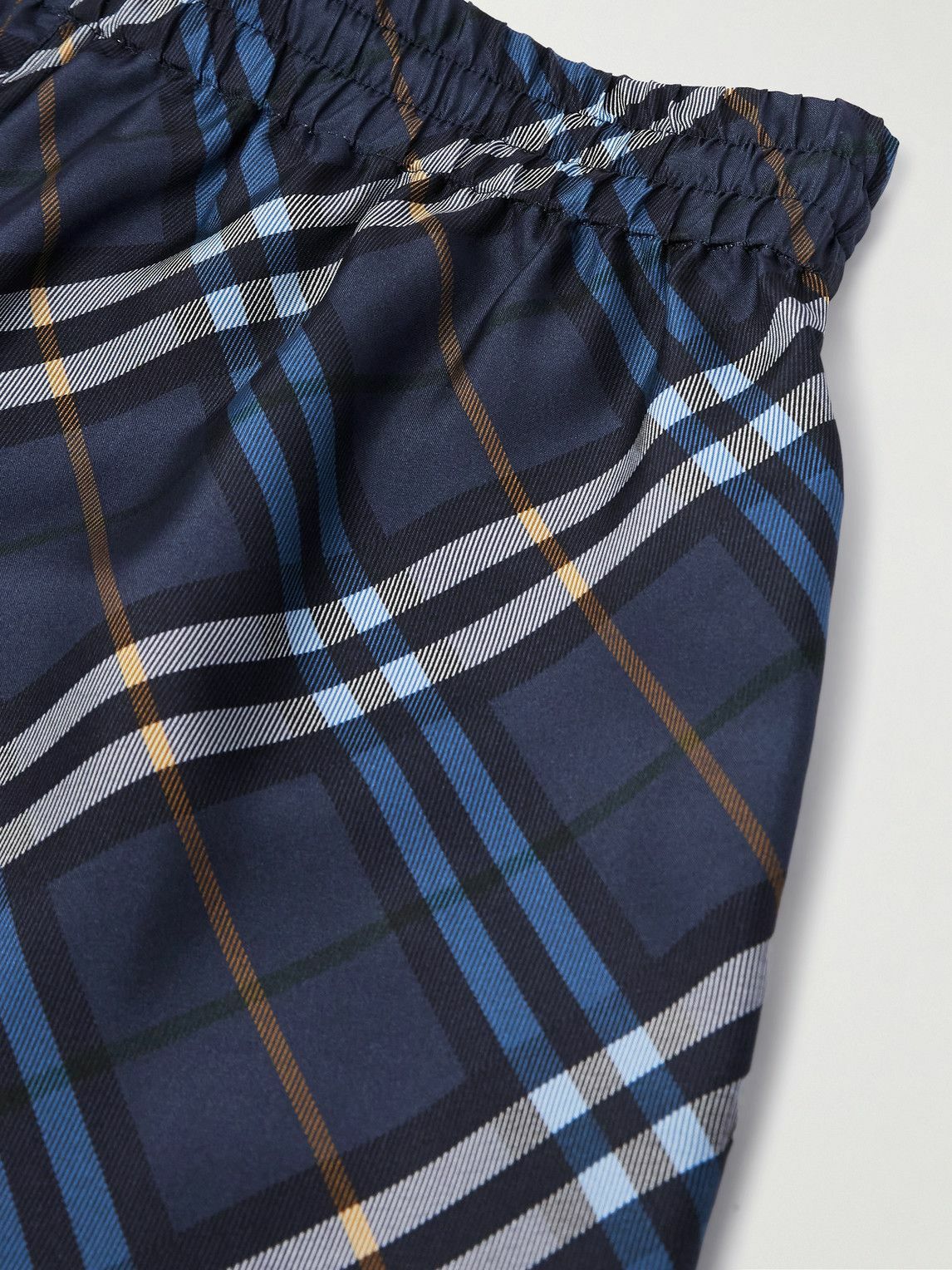 Burberry - Straight-Leg Checked Mulberry Silk-Satin Shorts - Blue
