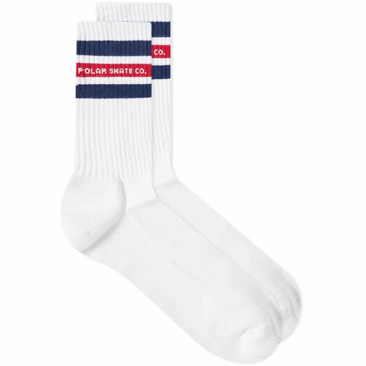 Photo: Polar Skate Co. Men's Fat Stripe Sock in White/Navy/Red