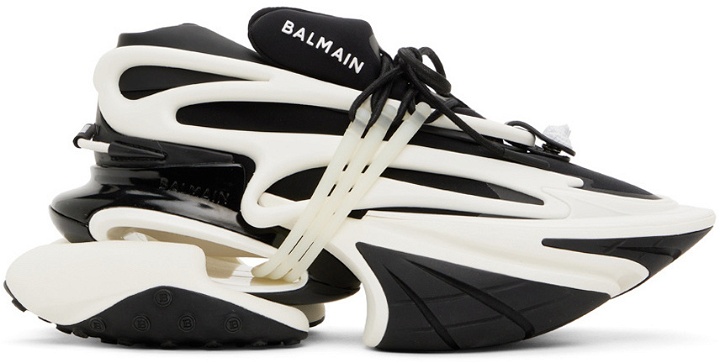 Photo: Balmain Black & White Unicorn Low-Top Sneakers