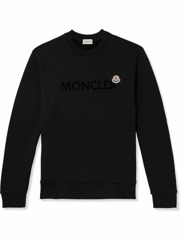 Photo: Moncler - Appliquéd Logo-Flocked Cotton-Jersey Sweatshirt - Black