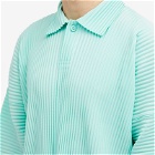 Homme Plissé Issey Miyake Men's Pleated Long Sleeve Polo Shirt in Green Hued