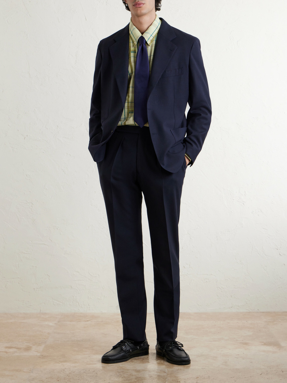 Drake's - Straight-Leg Pleated Virgin Wool Suit Trousers - Blue