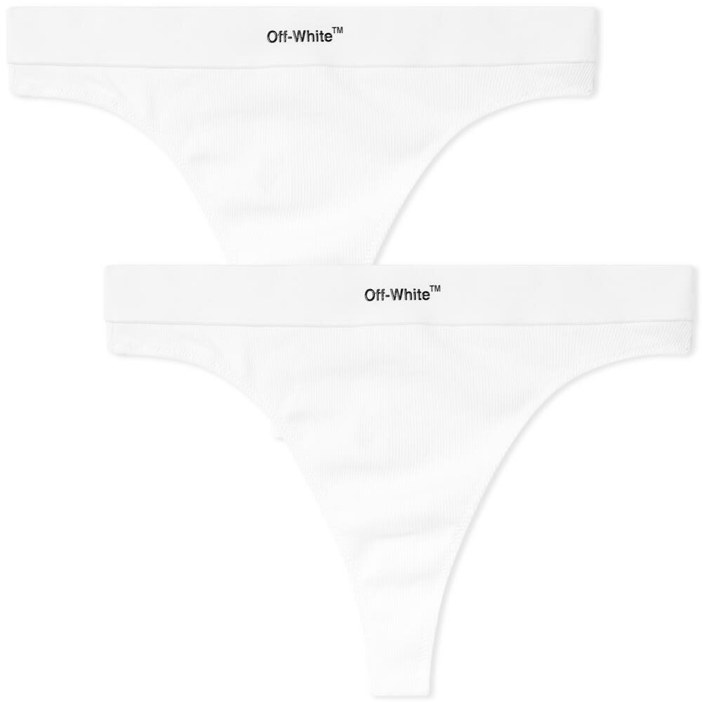 Photo: Off-White Women's Helvetica Logo Rib Briefs - 2 Pack in White/Black
