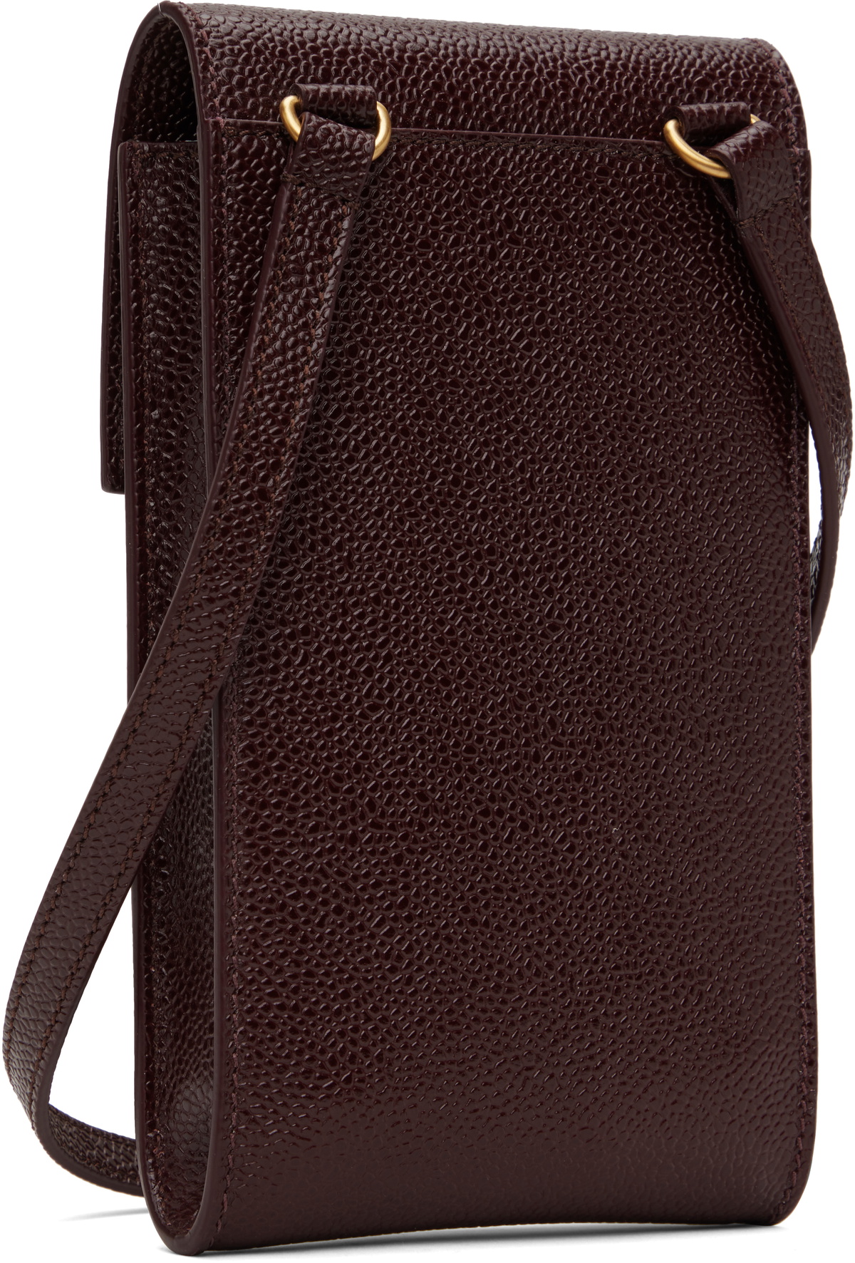 Thom Browne Burgundy Lucido Leather Crossbody Phone Pouch Thom Browne