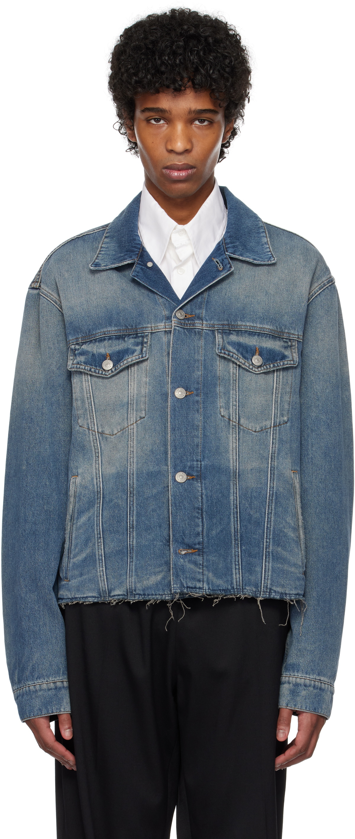 MM6 Maison Margiela Blue Raw Edge Denim Jacket MM6 Maison Margiela