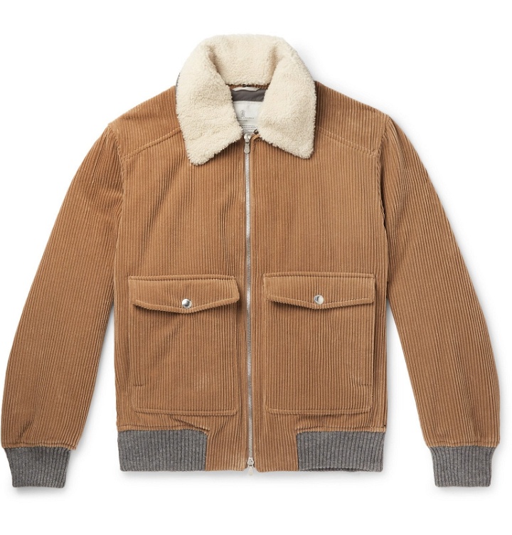 Photo: Brunello Cucinelli - Shearling-Trimmed Cotton and Cashmere-Blend Corduroy Bomber Jacket - Brown