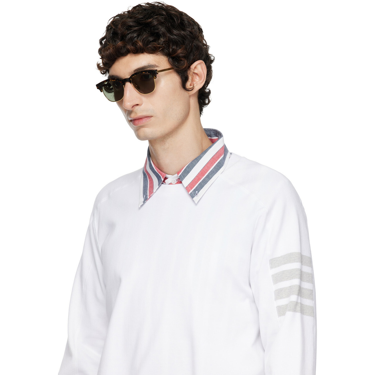 Thom Browne Brown Acetate & Titanium Oval Sunglasses