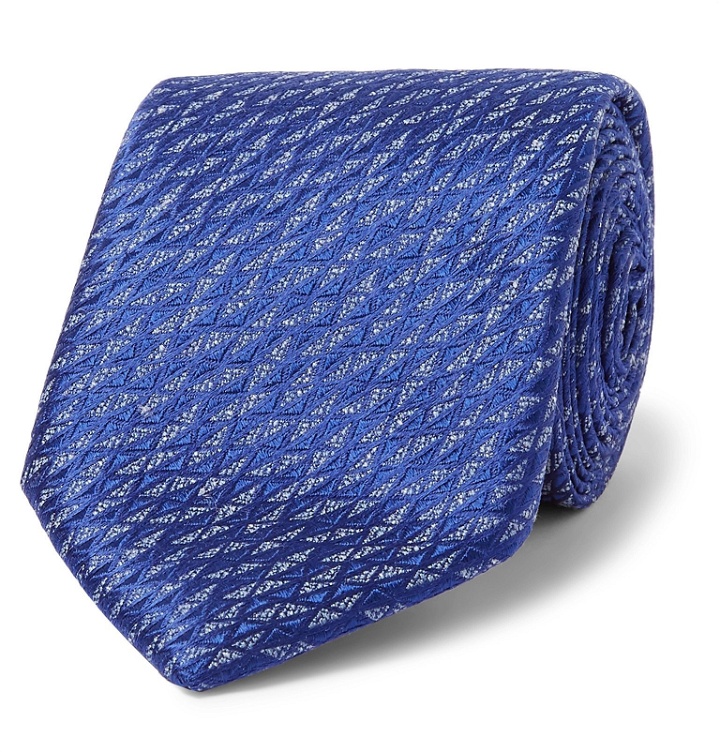 Photo: Charvet - 7.5cm Silk and Linen-Blend Jacquard Tie - Blue