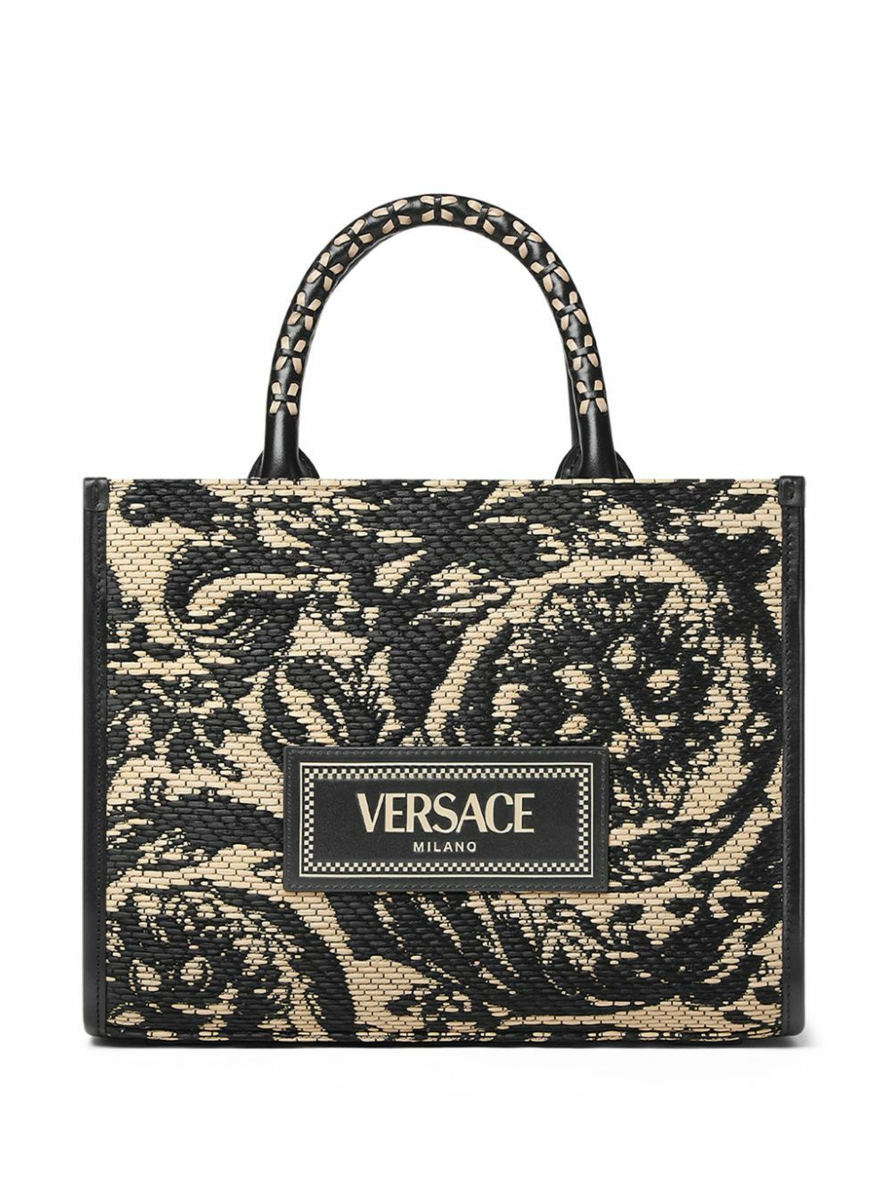 Versace Black Barocco Athena Small Raffia Tote Bag Versace