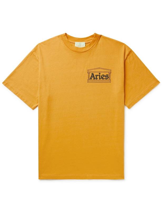 Photo: Aries - Temple Logo-Print Cotton-Jersey T-Shirt - Yellow