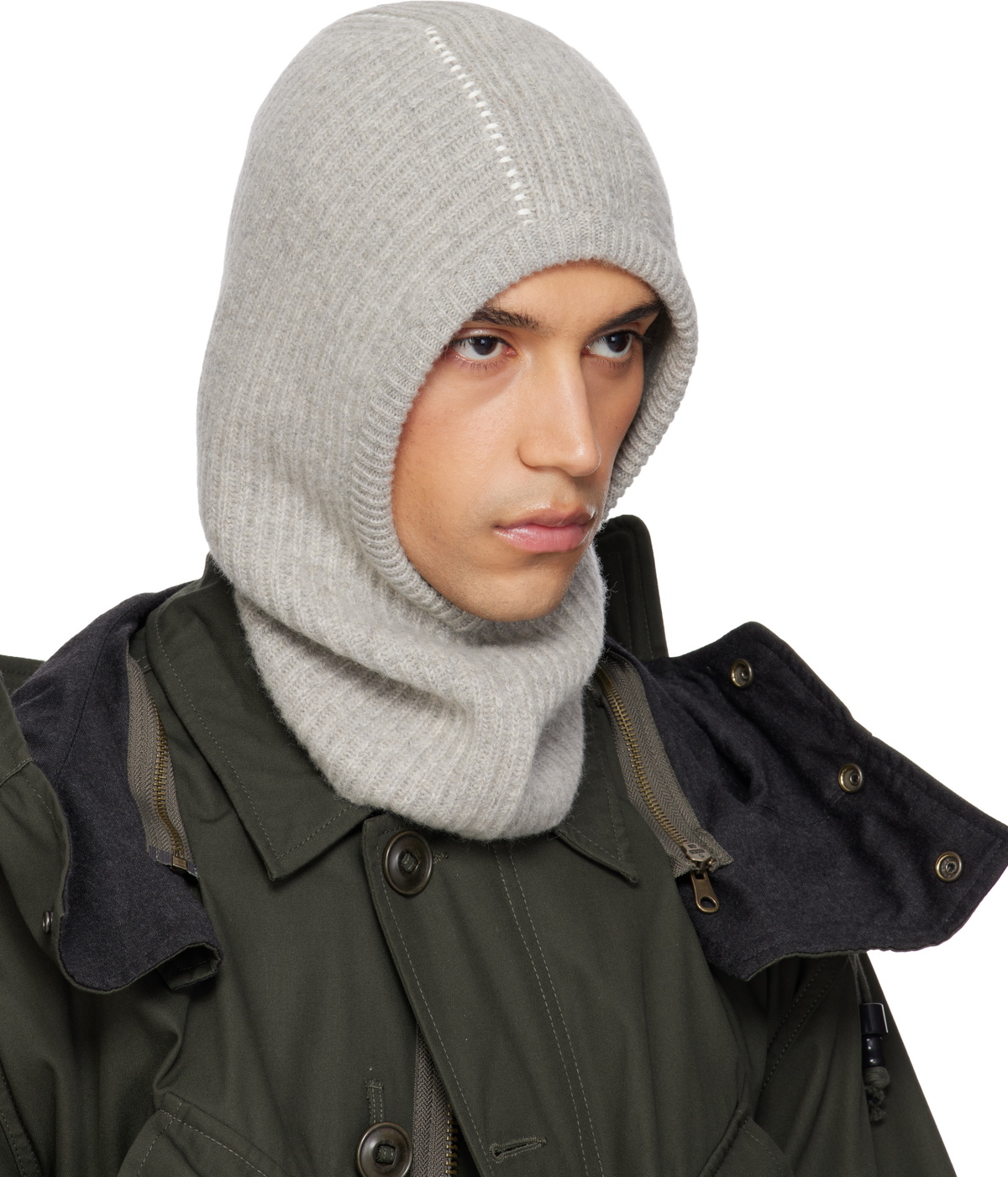 MM6 Maison Margiela Gray Ribbed Wool Balaclava
