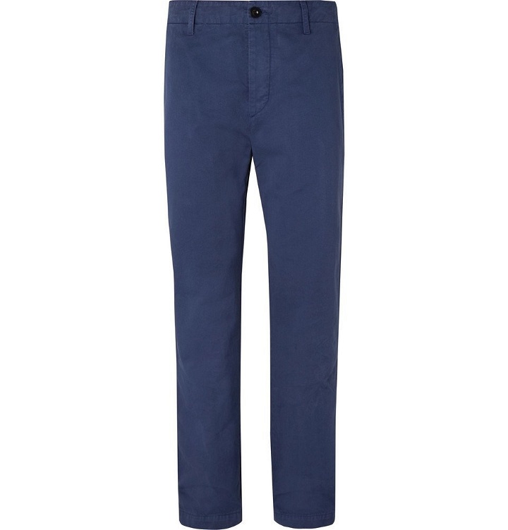 Photo: Mr P. - Blue Wide-Leg Garment-Dyed Peached Cotton-Twill Suit Trousers - Blue