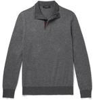 Ermenegildo Zegna - Slim-Fit Suede-Trimmed Cashmere and Cotton-Blend Half-Zip Sweater - Gray