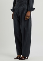 Darkpark Phebe Pearl-embellished Cotton-poplin Trousers Navy