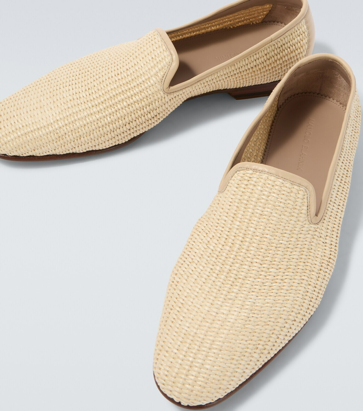Manolo Blahnik Mario leather-trimmed raffia loafers