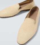 Manolo Blahnik Mario leather-trimmed raffia loafers