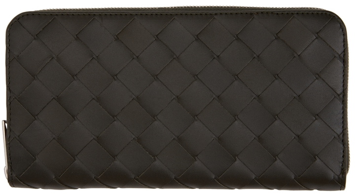 Photo: Bottega Veneta Khaki Intrecciato Zip Around Wallet