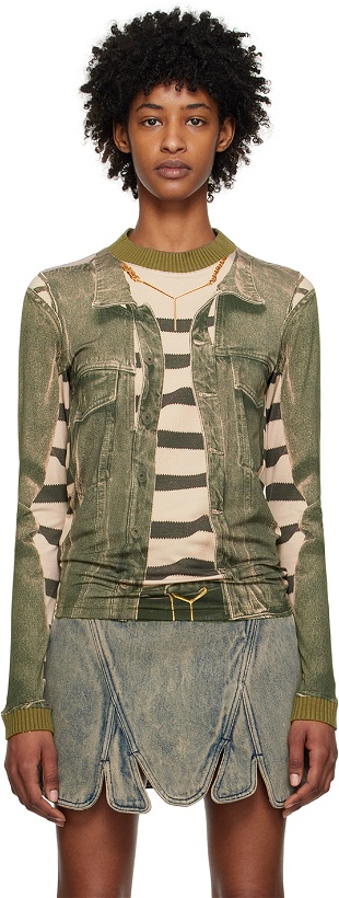 Photo: Y/Project Khaki Jean Paul Gaultier Edition Trompe L'Oeil Denim Jacket T-Shirt