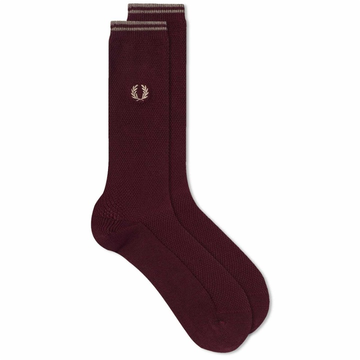 Photo: Fred Perry Men's Tipped Sock in Oxblood/Shaded Stone
