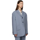 Acne Studios Blue and Navy Wool Pinstripe Suit Blazer