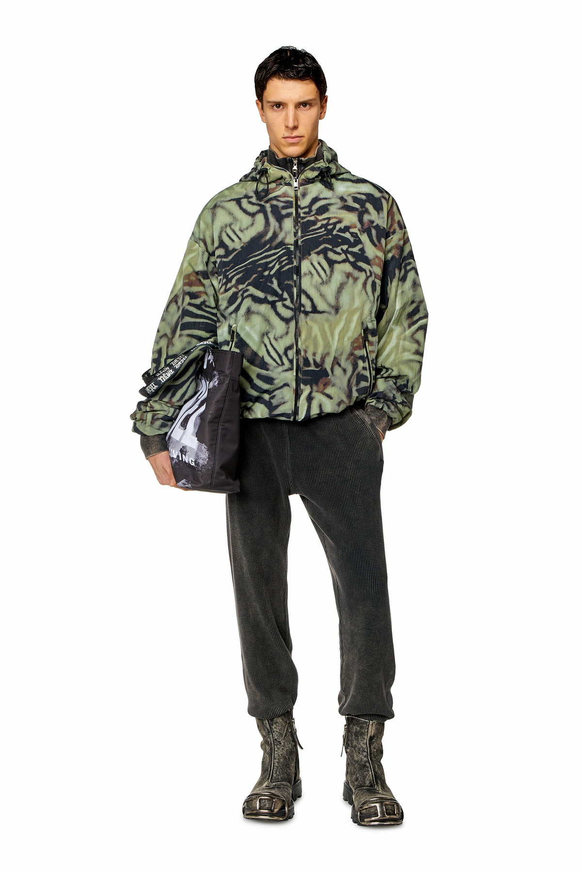 Diesel Nylon windbreaker with camo-zebra print - Jackets