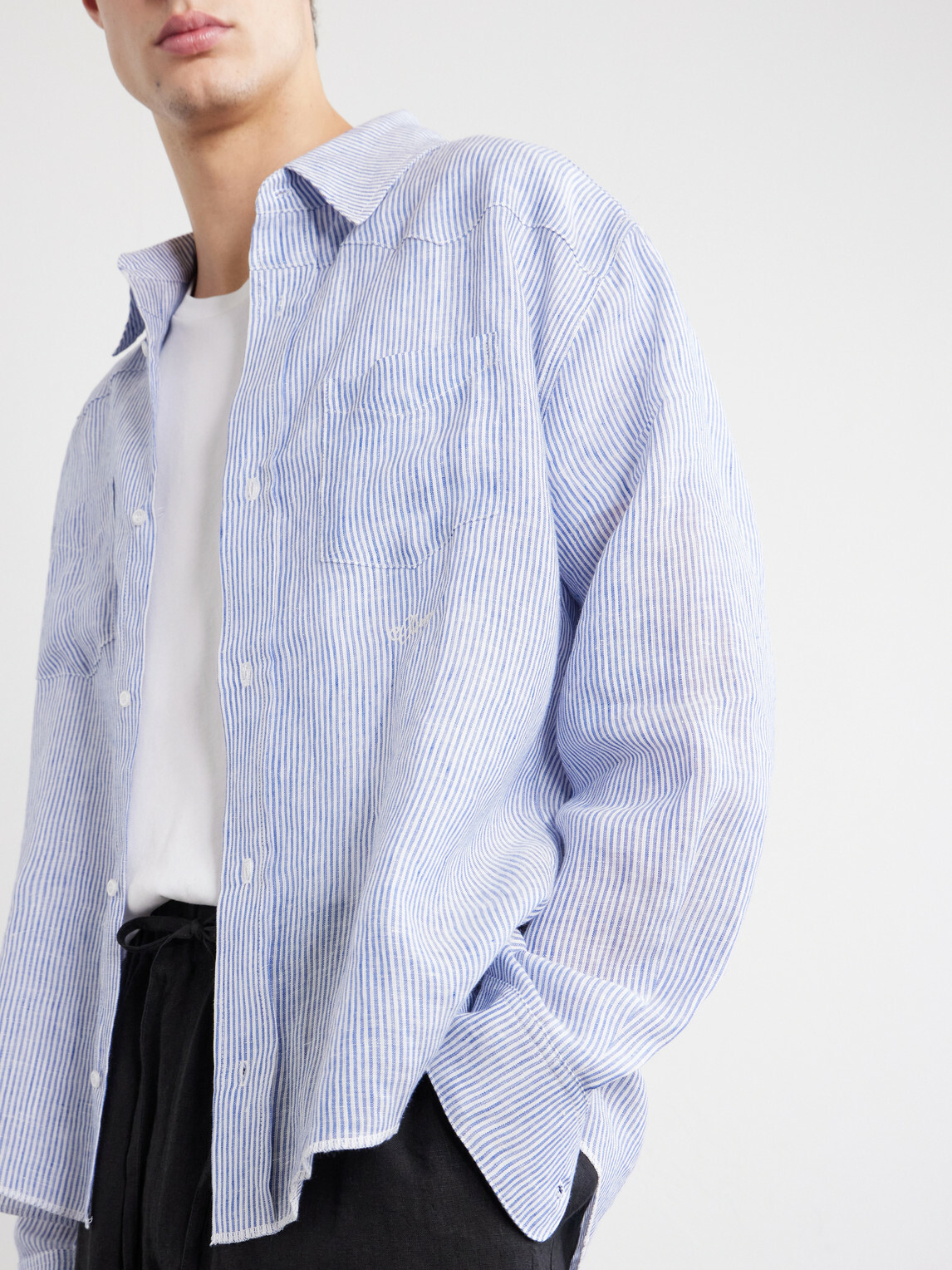 Cherry Los Angeles - Striped Linen Western Shirt - Blue