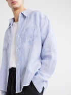 Cherry Los Angeles - Striped Linen Western Shirt - Blue