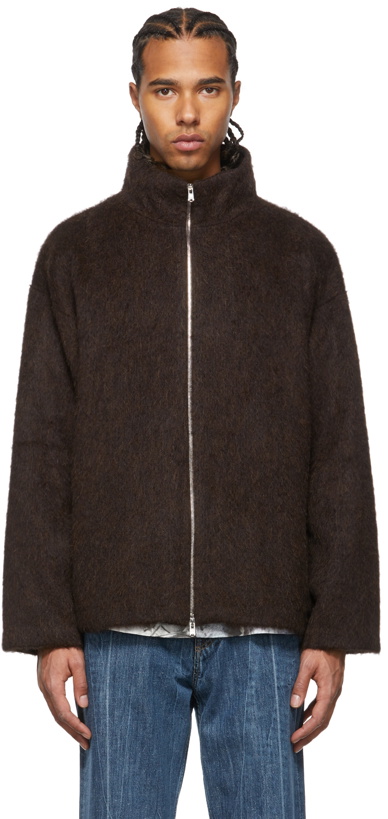 Photo: Our Legacy SSENSE Exclusive Brown Wool & Mohair Zip-Up Sweater