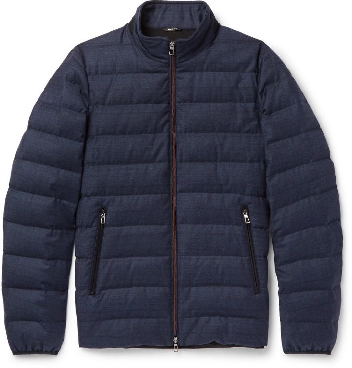Photo: Loro Piana - Gateway Quilted Rain System Wool and Silk-Blend Down Jacket - Blue