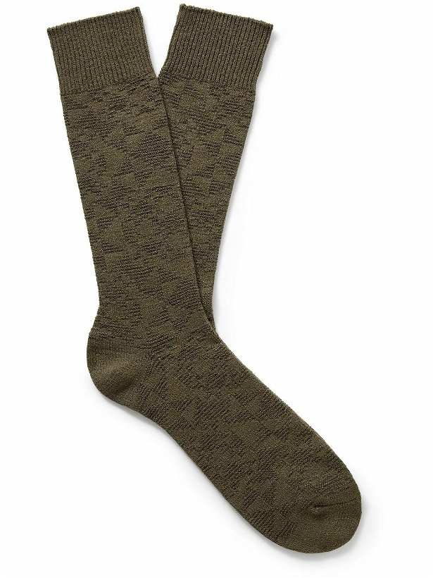 Photo: Anonymous Ism - Quilt Jacquard-Knit Cotton-Blend Socks - Green