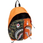 BAPE Orange and Khaki Camo Shark Day Backpack