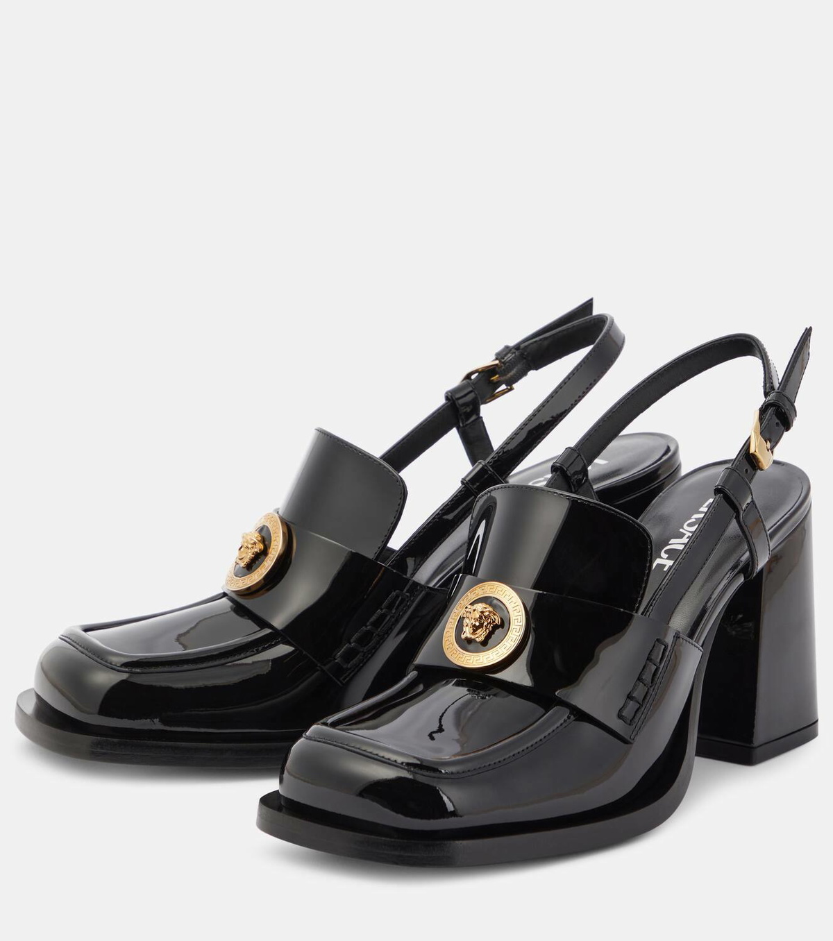 Versace Alia patent leather slingback loafer pumps Versace