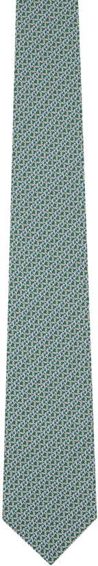 Photo: Ferragamo Green & Blue Gancini Print Silk Tie