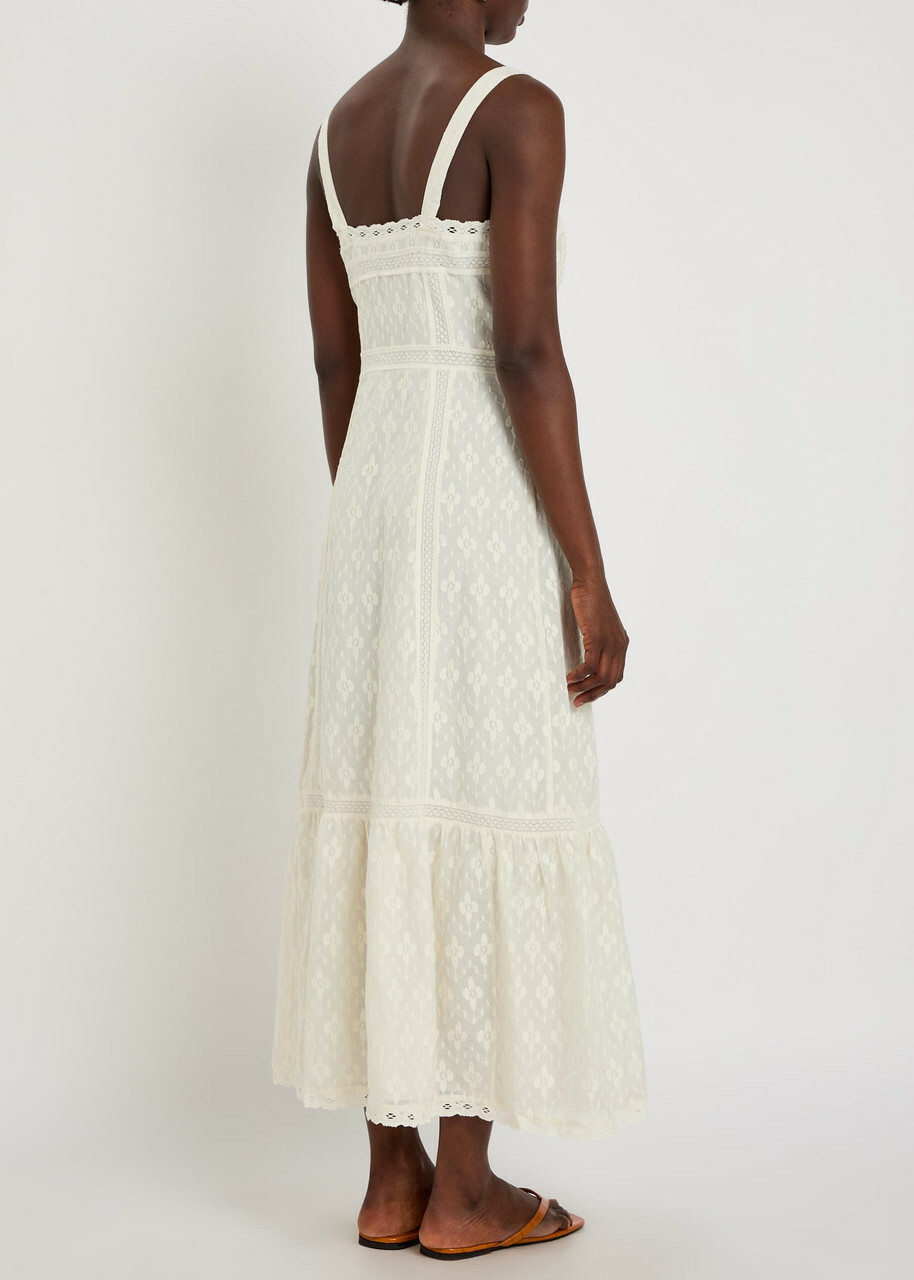 Paige Kelli Embroidered Cotton and Silk-blend Midi Dress White