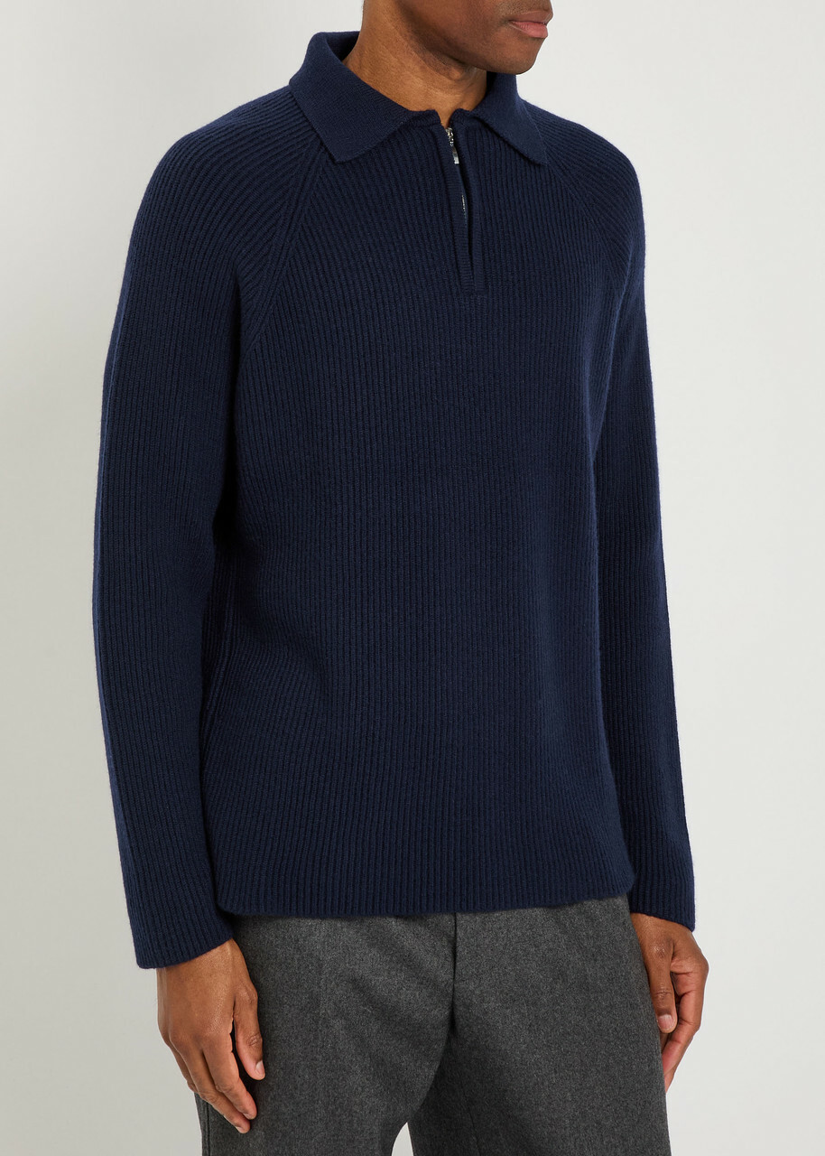 Begg & CO Magnus Cashmere Polo Jumper Navy