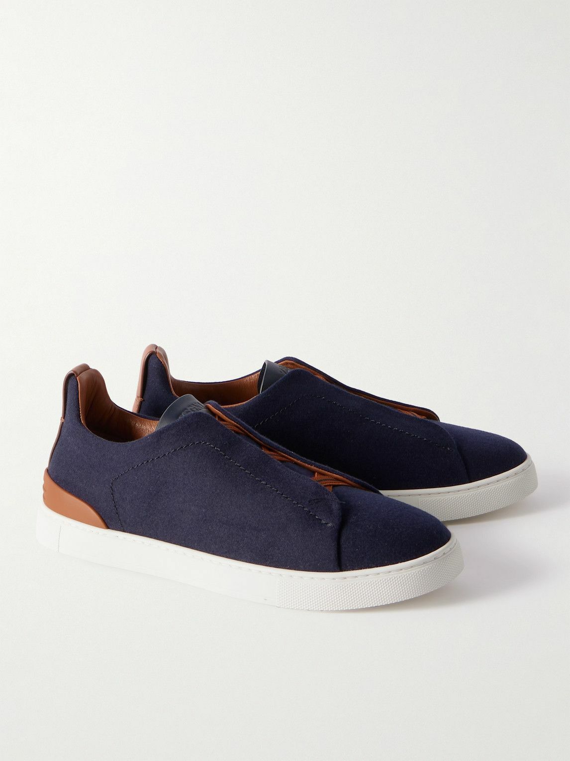Zegna - Triple Stitch™ Leather-Trimmed Wool Slip-On Sneakers
