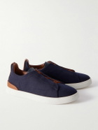 Zegna - Triple Stitch™ Leather-Trimmed Wool Slip-On Sneakers - Blue