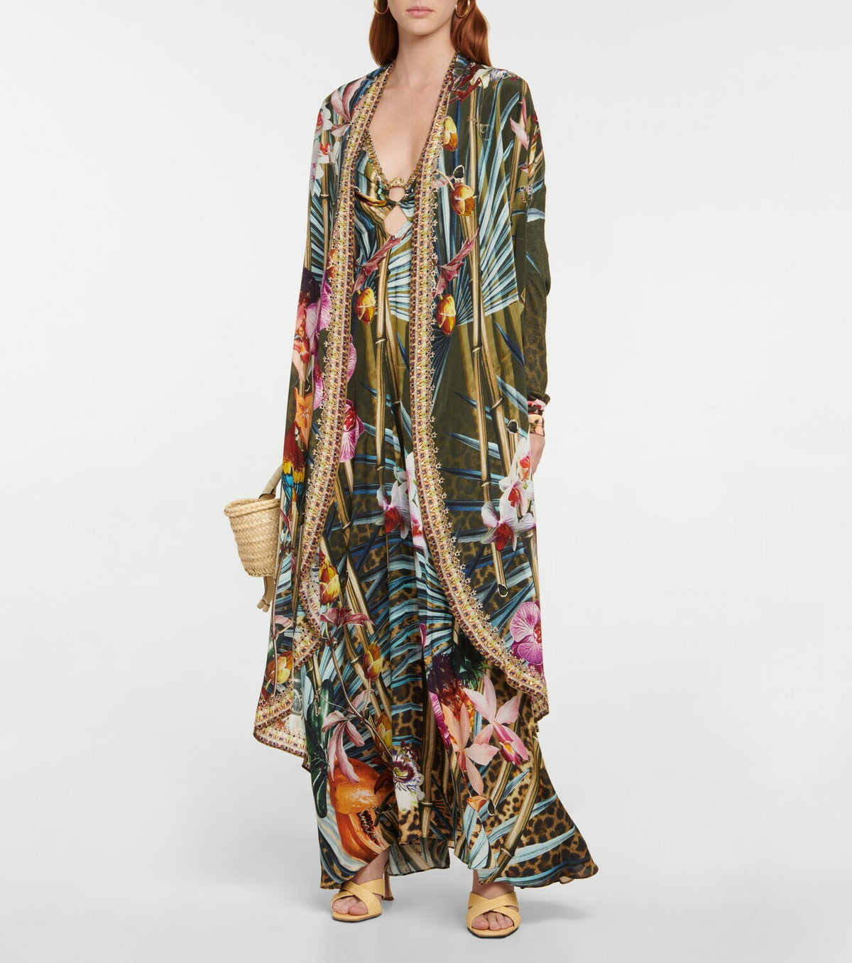 Camilla Embellished floral silk beach cover-up