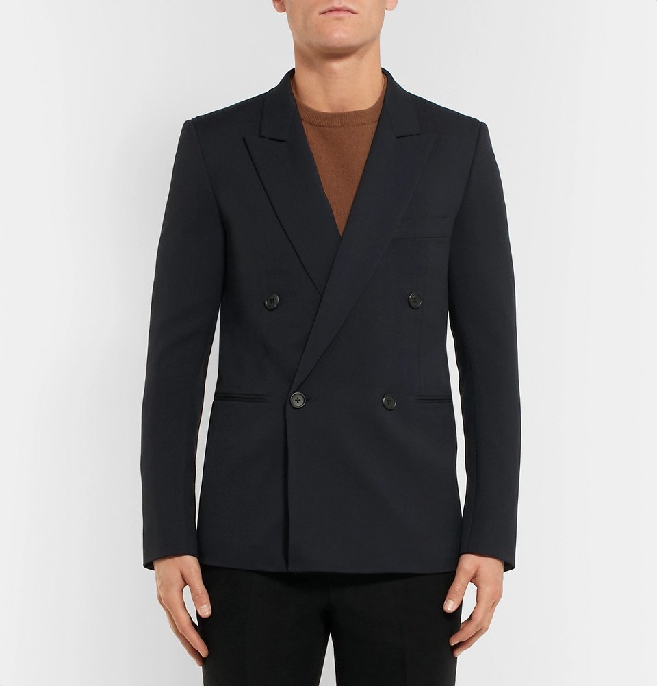 The Row Navy Julian Slim Fit Double Breasted Virgin Wool Blazer