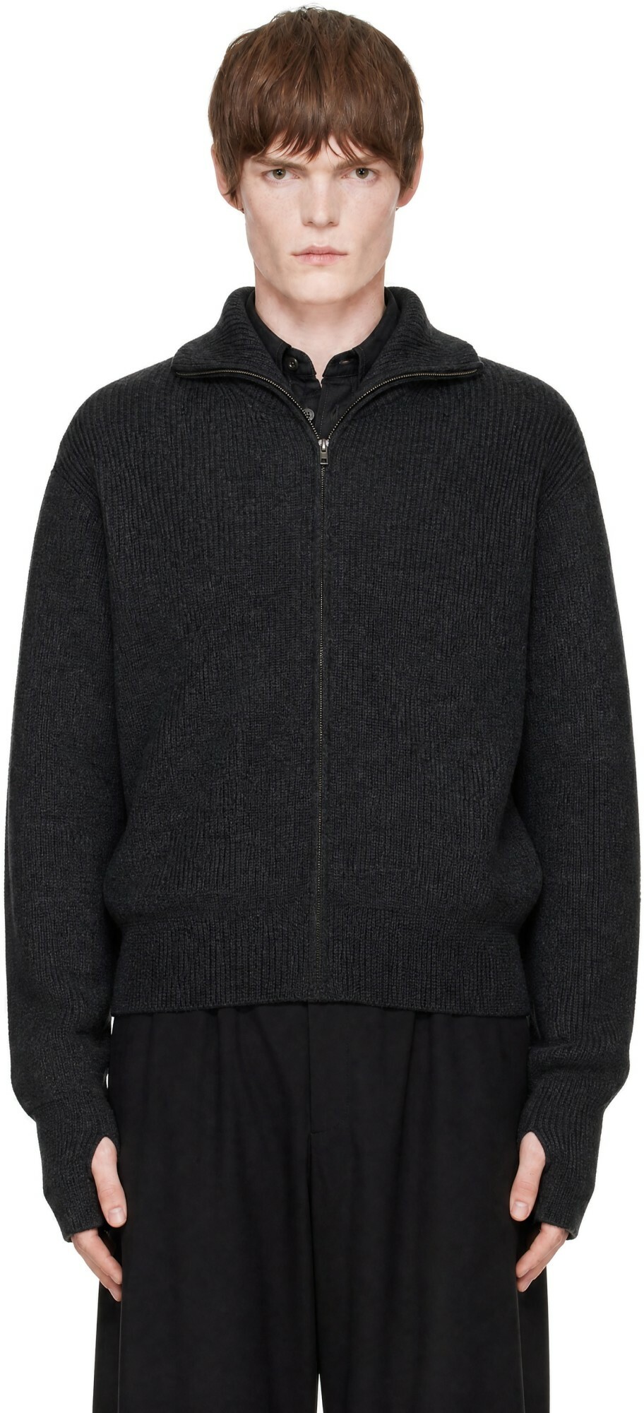 LEMAIRE Gray Zipped Cardigan Sweater