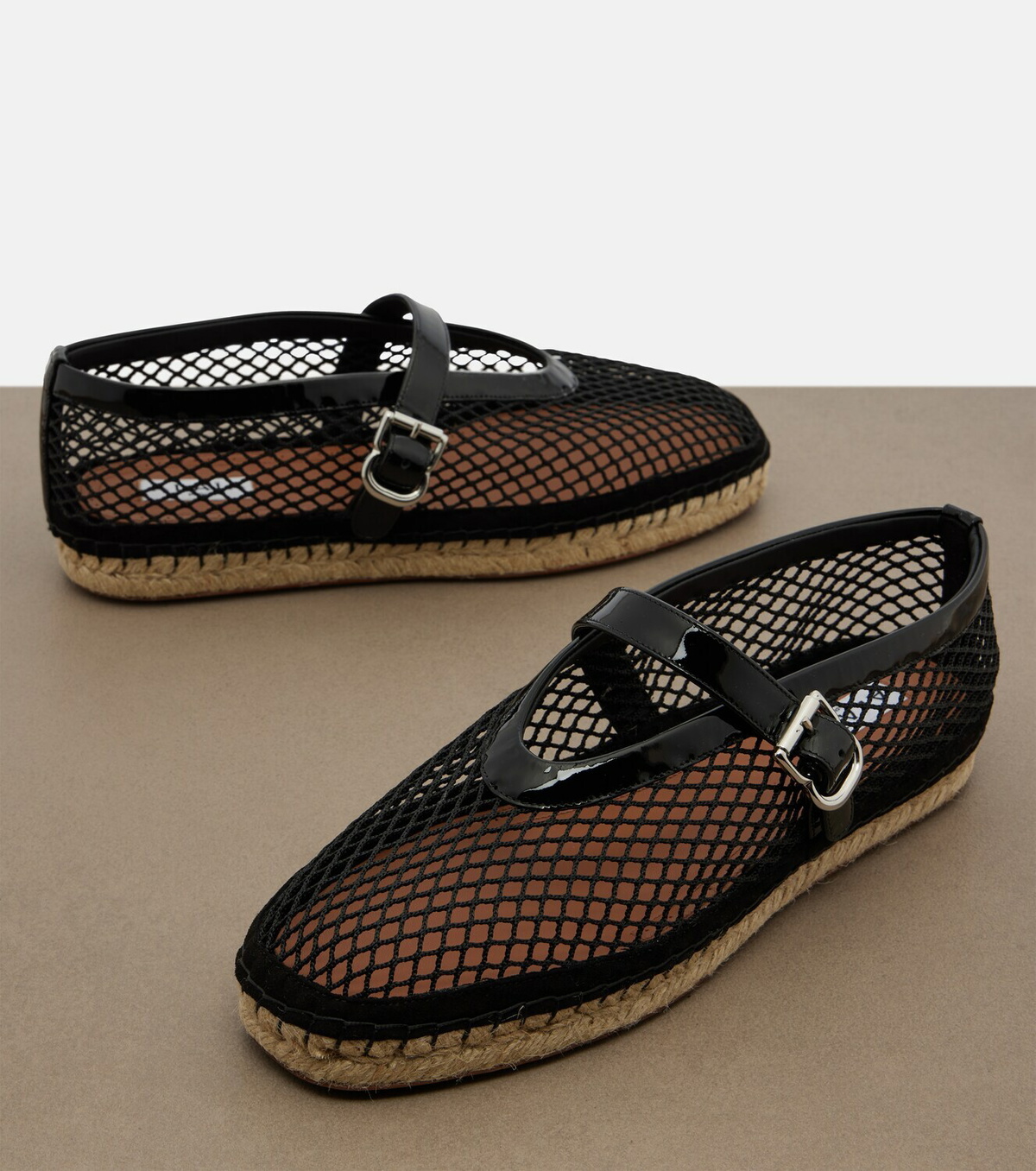Alaïa Fishnet leather-trimmed espadrilles