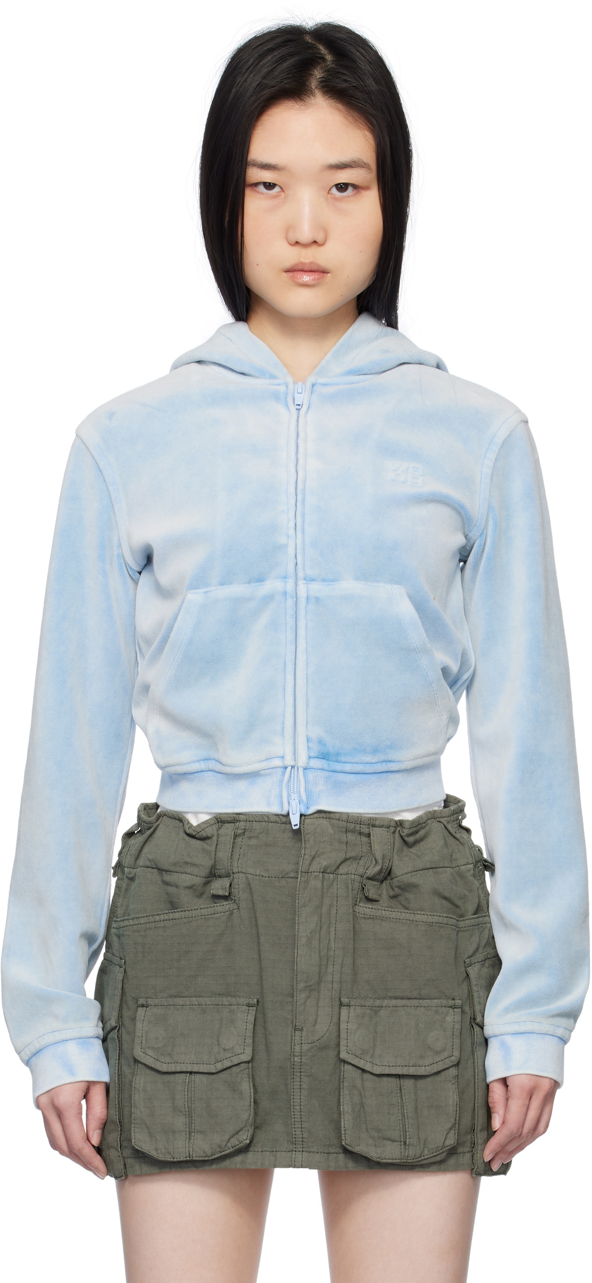 alexanderwang.t Blue Shrunken Zip-Up Hoodie