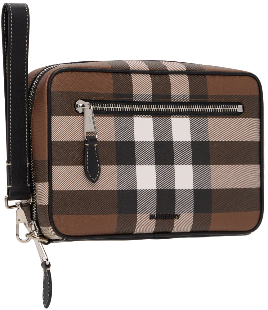 BURBERRY: Dark Birch bag in saffiano coated cotton - Brown