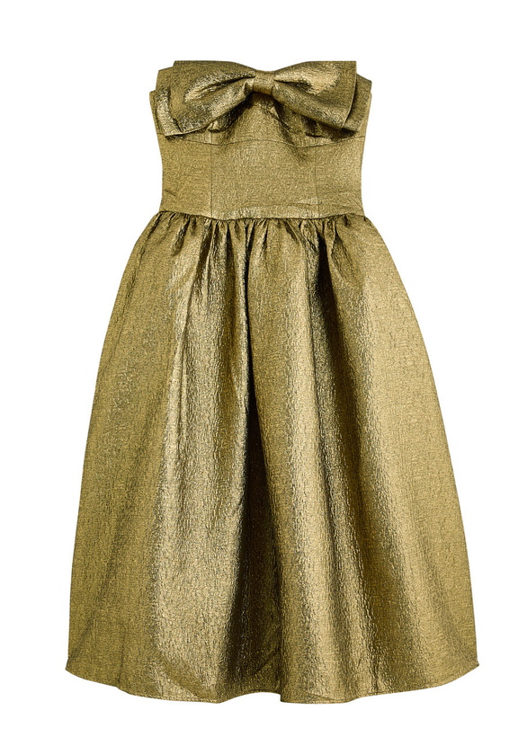 Photo: Self-portrait Bow Strapless Metallic Cloqué Midi Dress Gold